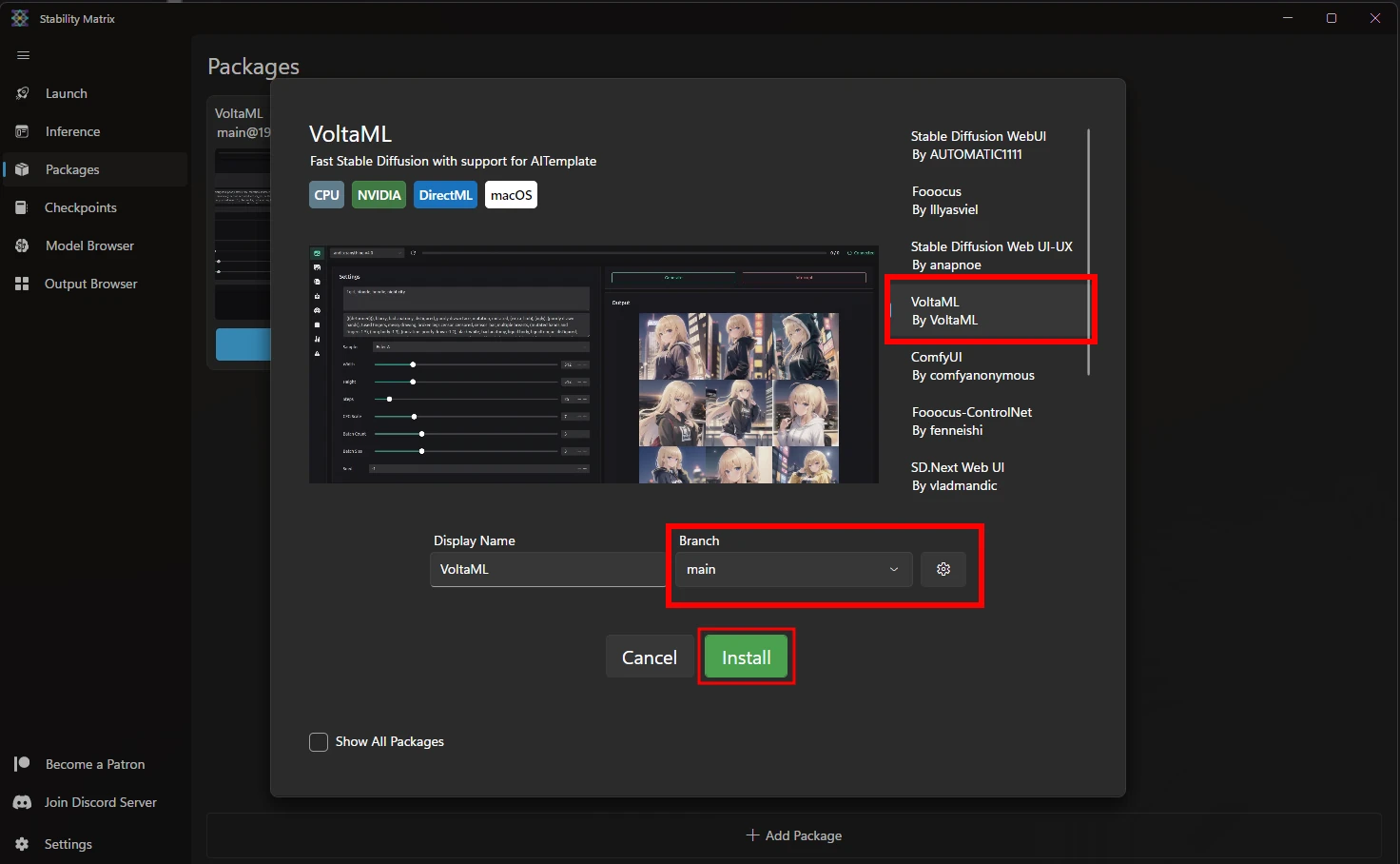 Stability Matrix installing Volta